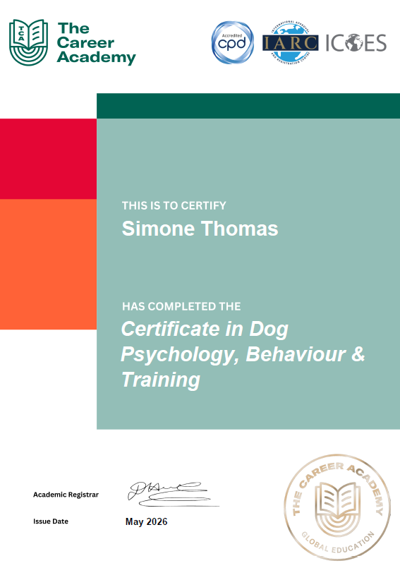 Certificate in Dog Psychology, Behaviour and Training for Simone Thomas